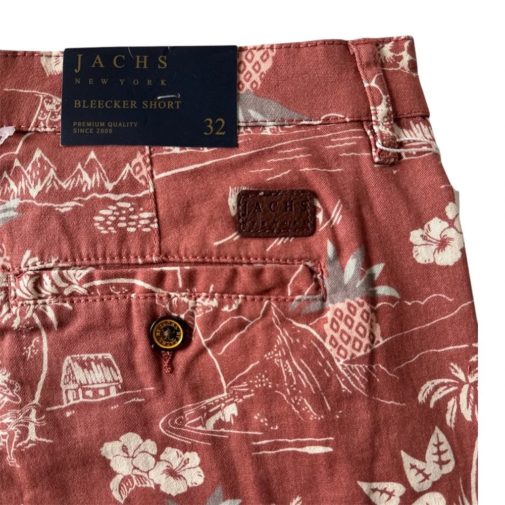 JACHS Washed Stretch Twill Shorts Tropical Print Casual‎ Flat Front Mens Size 32